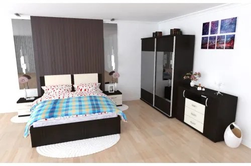 Dormitor Laguna cu pat 140x200 cu 2 sertare Wenge cu Vanilie