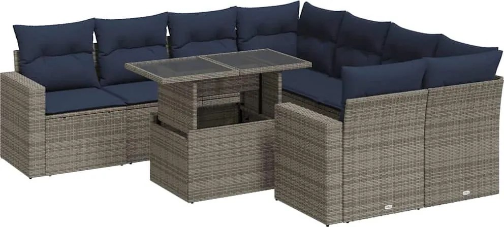 vidaXL Set canapele grădină cu perne 9 piese gri poliratan/lemn acacia