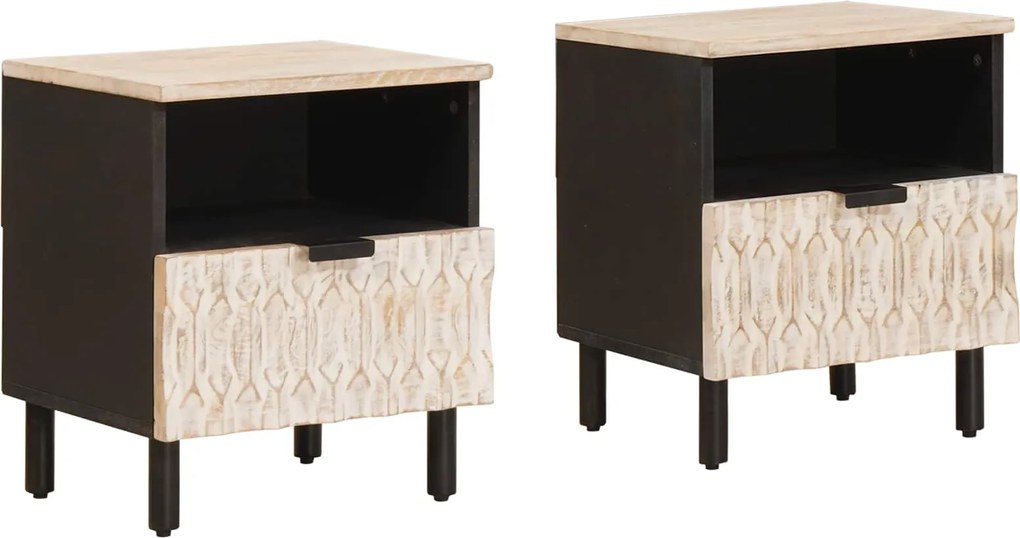 vidaXL Dulap de noapte 2 pcs Alb 40 x 33 x 46 cm Lemn de mango solid