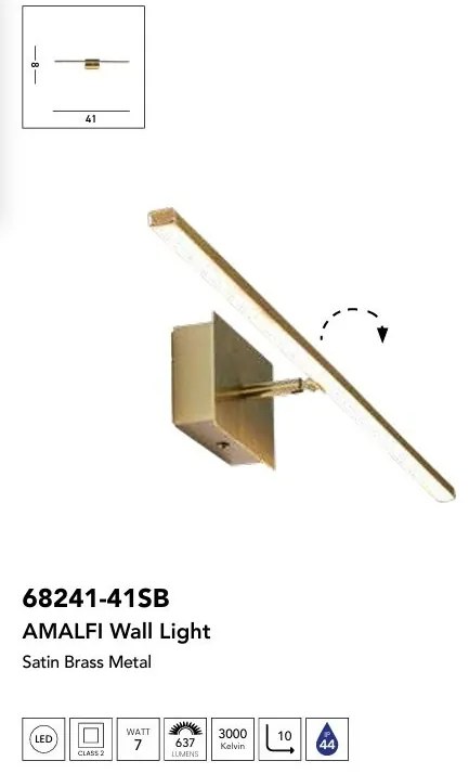 Aplica de perete LED pentru oglinda, tablou IP44 Amalfi, alama satinata