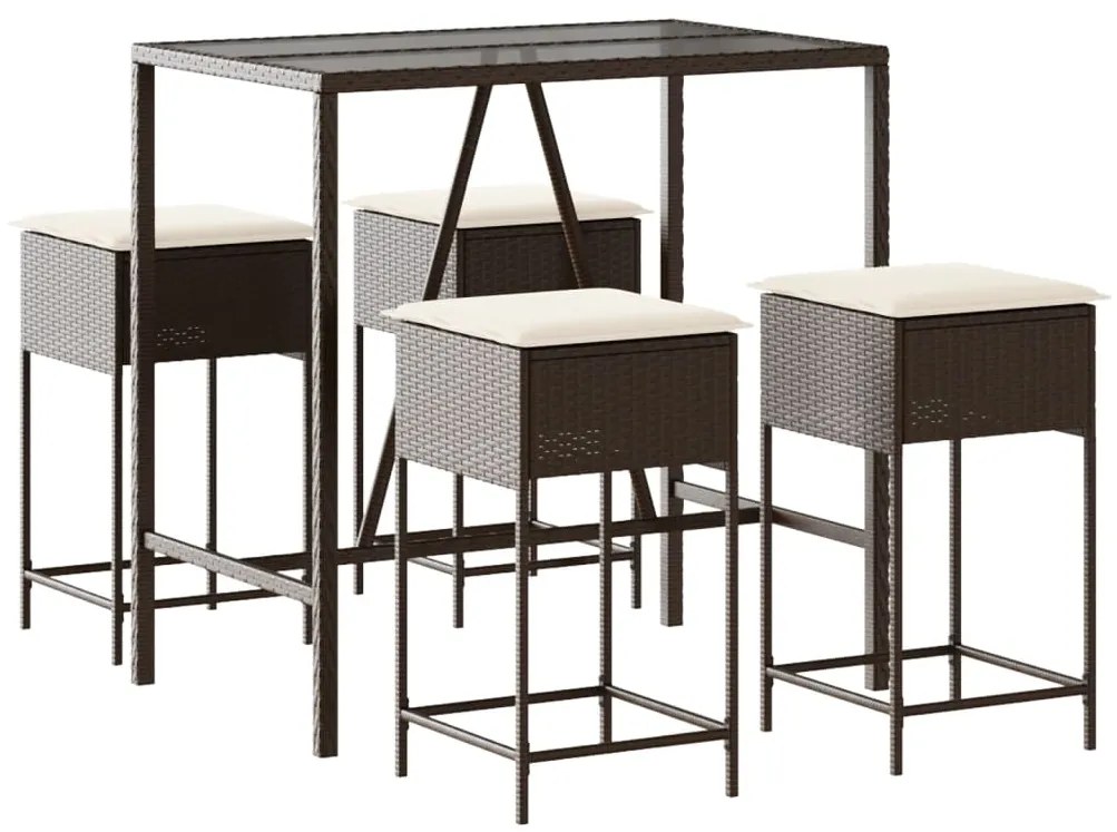 3261464 vidaXL Set mobilier bar de grădină cu perne, 5 piese, maro, poliratan