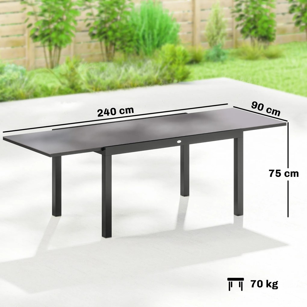 Outsunny Masă de Grădină Extensibilă pentru 8-10 Persoane 140/240x90 cm, Masă de Dining Extensibilă cu Blat din Sticlă Securizată, Masă de Exterior pentru Terasă, Balcon, Negru | Aosom Romania