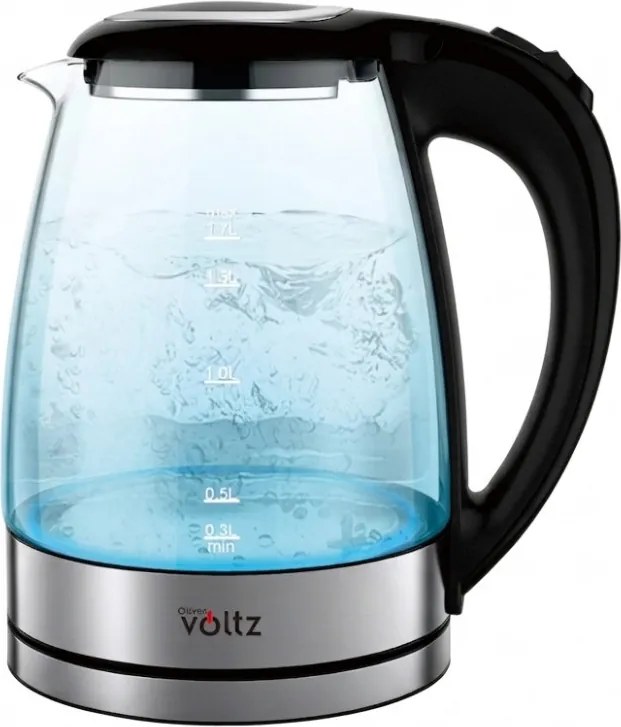 Cana electrica Oliver Voltz OV51230AD, 1500 W, 1,8 l, Sticla, Baza rotativa la 360°, Inox/Negru