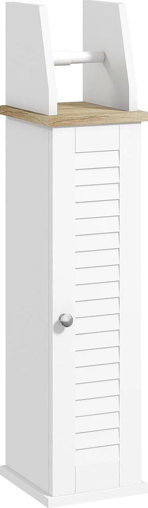 kleankin Suport pentru Hârtie Igienică, Dulap de Baie cu Coloană cu Dulap și Raft Interior Reglabil, Dulap de Baie Economisitor de Spațiu Autoportant din MDF, 18x20x80 cm, Alb | Aosom Romania