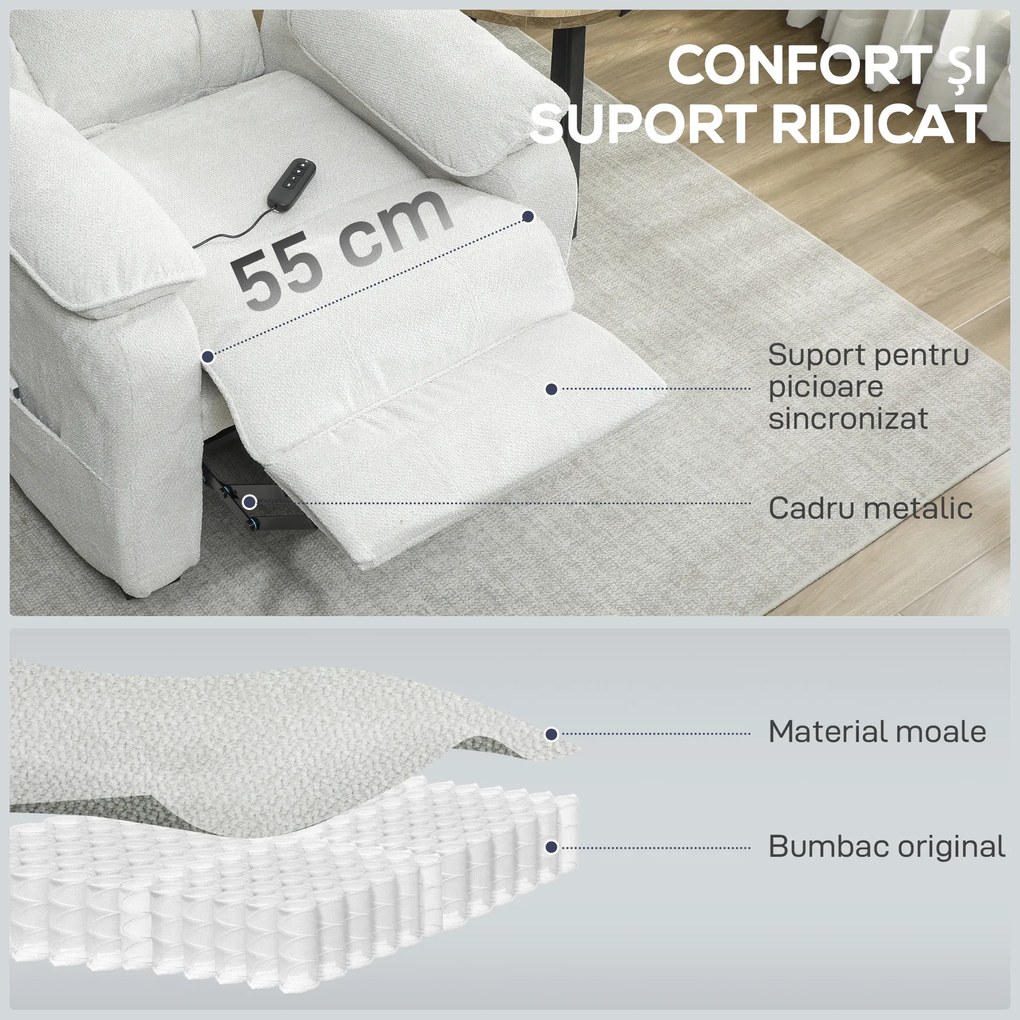 HOMCOM Fotoliu Electric Reclinabil 150° cu Suport pentru Picioare, Șezut Larg, Fotoliu Reclinabil Silențios, Port USB, Funcție Memorie, Telecomandă, din Catifea, pentru Living, Bej | Aosom Romania