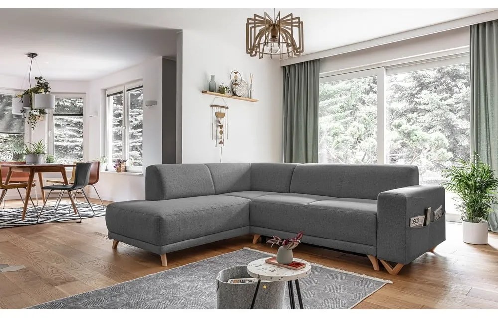 Colțar gri extensibil/cu spațiu de depozitare (cu colț pe partea stângă/în formă de ”L”) Classy Sophie – Miuform