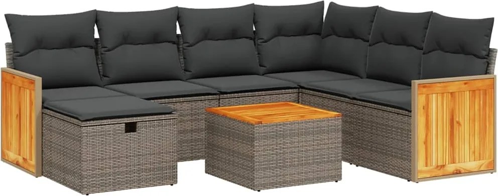 vidaXL Set canapele de grădină cu perne, 8 piese, gri, poliratan