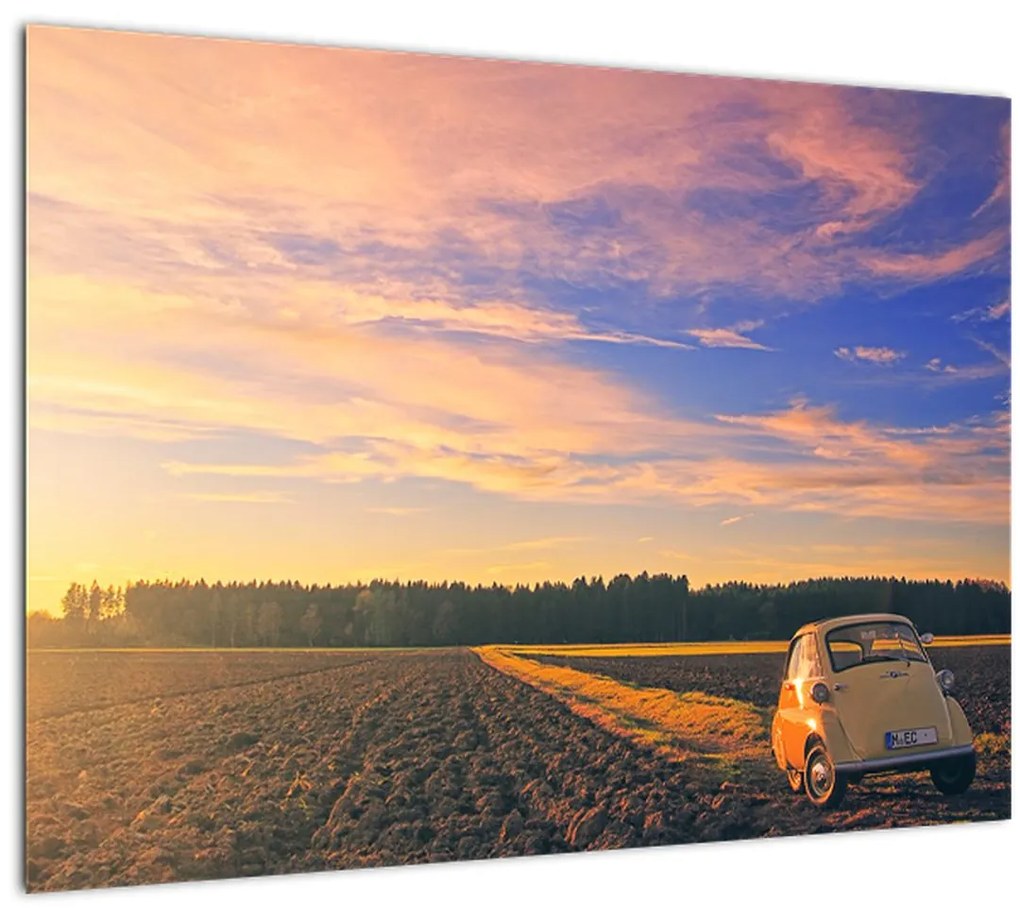 Tablou - Mașină galbenă ăn câmp (70x50 cm)