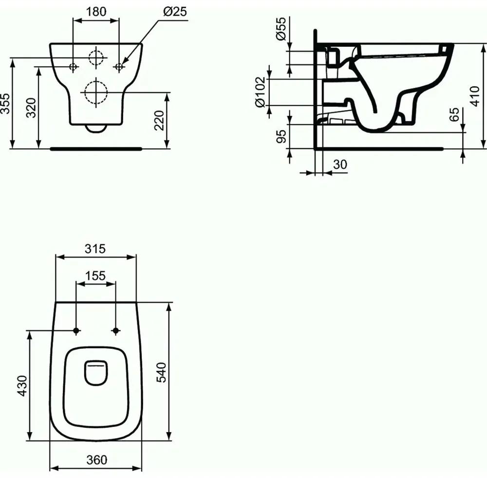 Set vas wc suspendat Ideal Standard Esedra AquaBlade cu capac soft close, rezervor incastrat si clapeta crom
