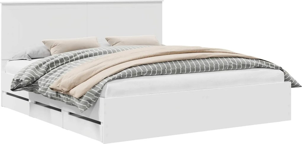 vidaXL Cadru de pat cu headboard Alb 180 x 200 cm Lemn Ingineresc