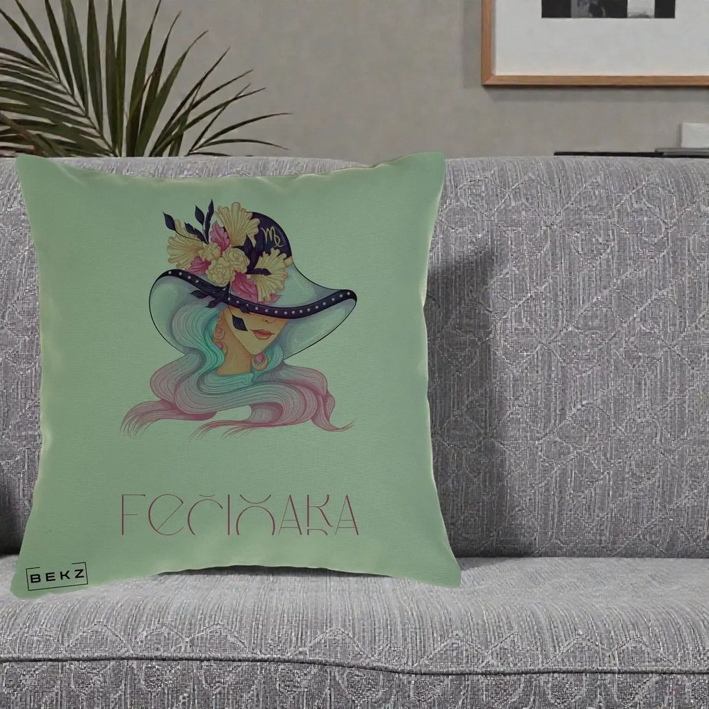 Perna Personalizata Zodie Fecioara, 40x40 cm, Verde, Husa Detasabila, Perna Inclusa, BEKZ®