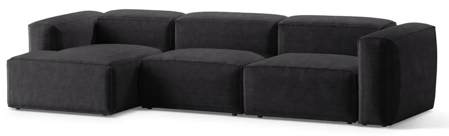 Colțar gri închis cu tapițerie din catifea reiată (cu colț pe partea stângă/cu șezlong) Bergamo – Cosmopolitan Design