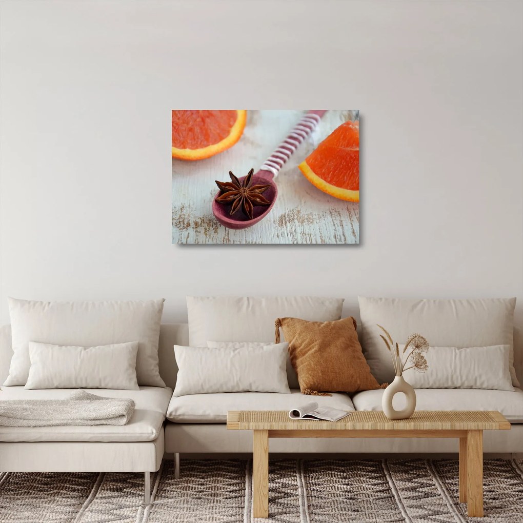 Tablou pe sticlă cu scorțișoară pe linguriță (70x50 cm)