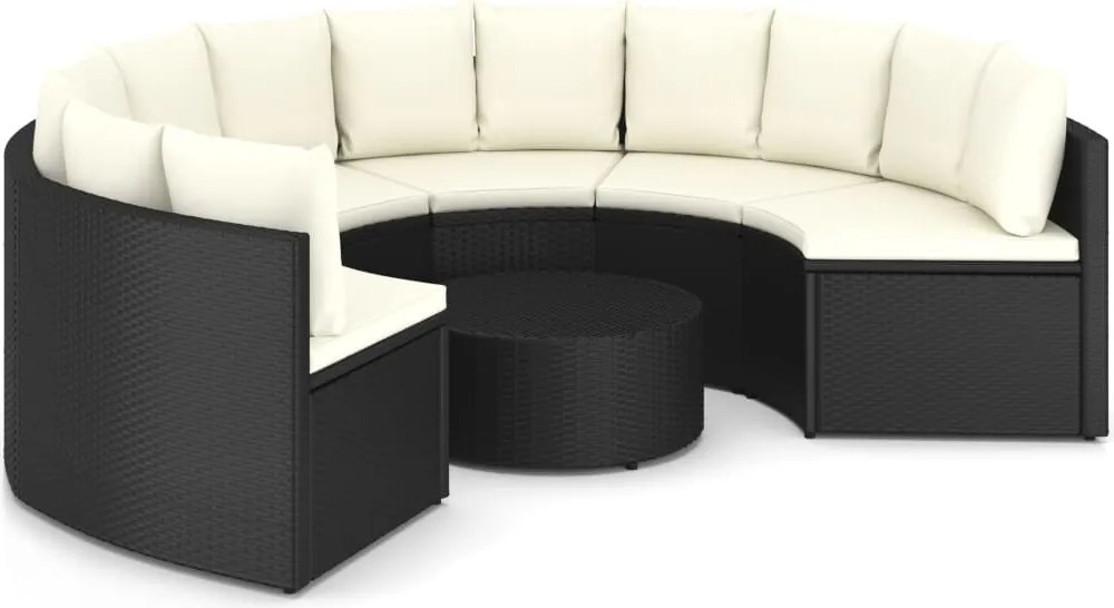 vidaXL Set mobilier de grădină cu perne, 7 piese, negru, poliratan