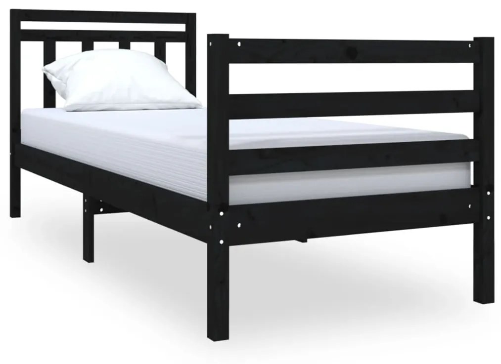 3100618 vidaXL Cadru de pat Small Single 2FT6, negru, 75x190 cm lemn masiv