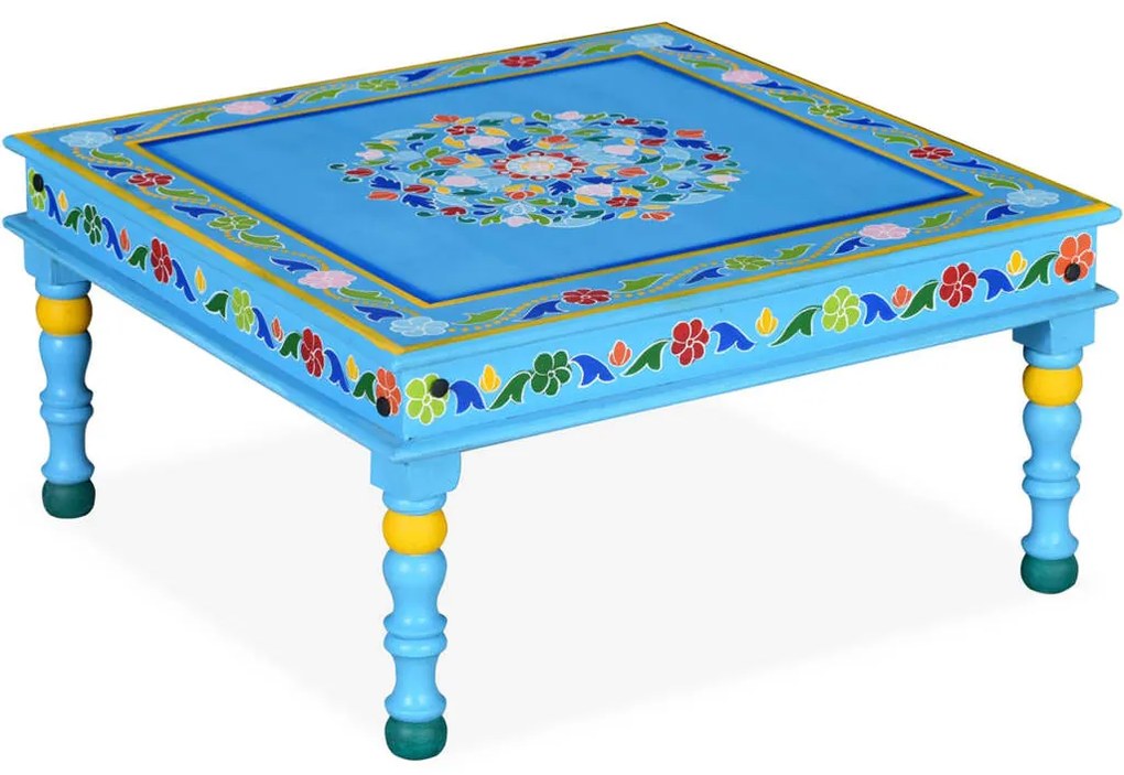 244836 vidaXL Măsuță cafea din lemn masiv de mango, turcoaz, pictată manual