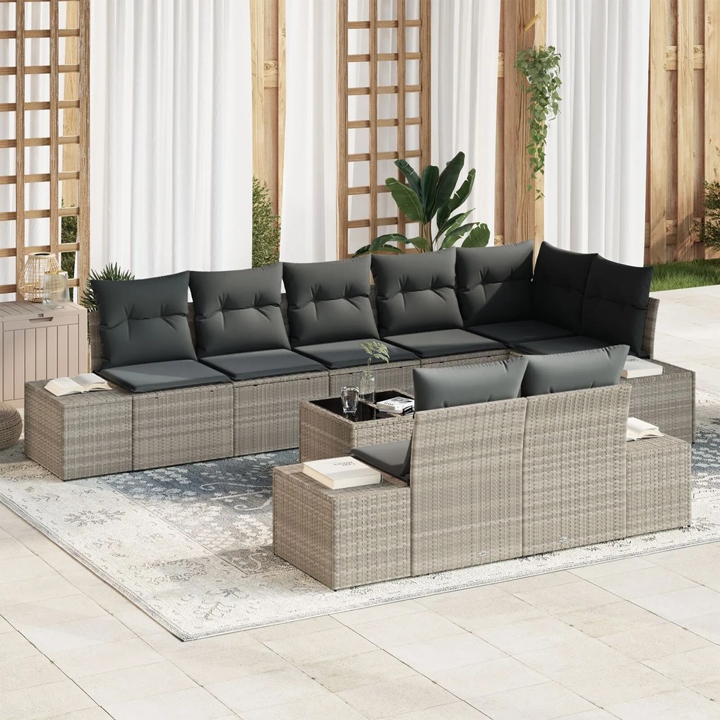 vidaXL Set de canapele pentru grădină 9 pcs Gri deschis Rattan poli