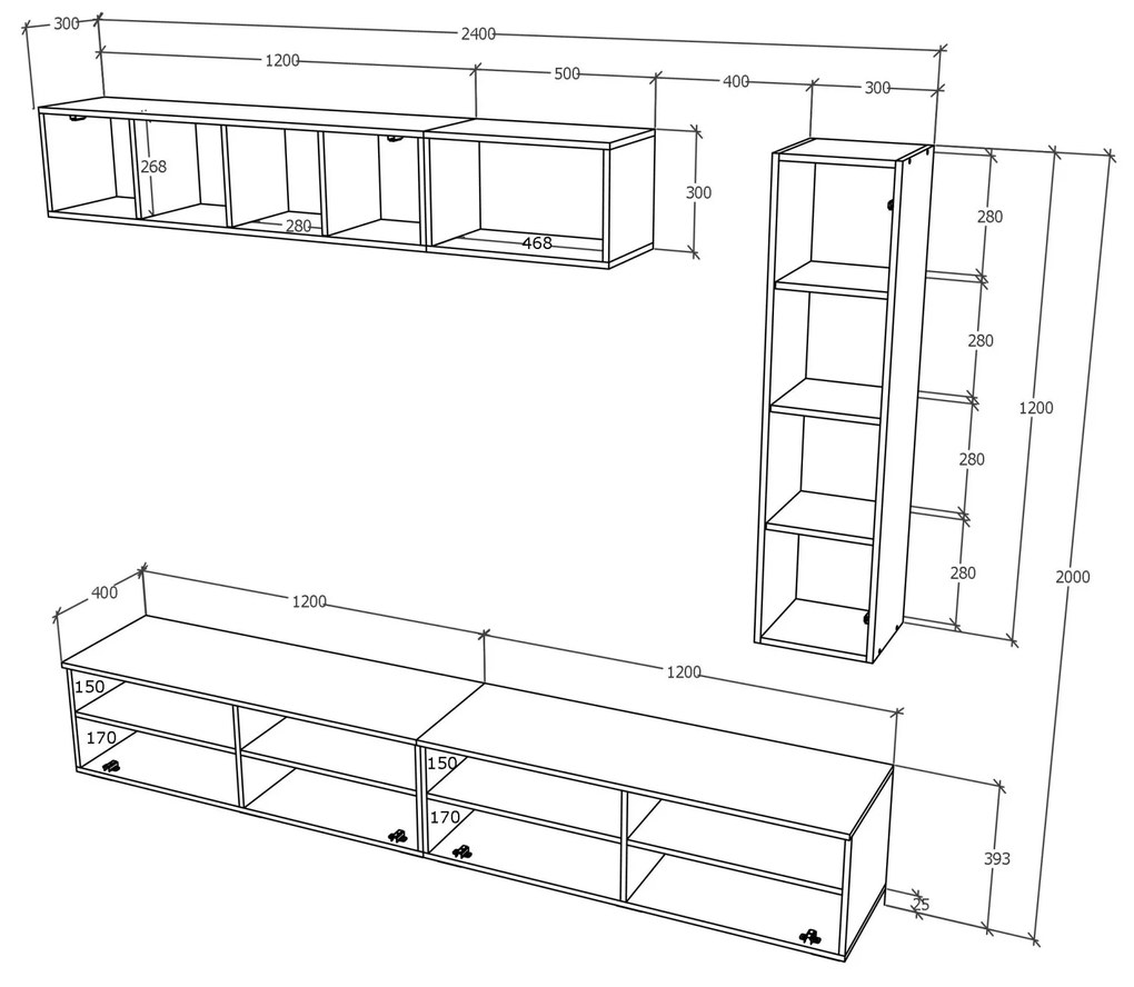 Living haaus Haga V13, Antracit/Stejar Wotan, L 240 cm