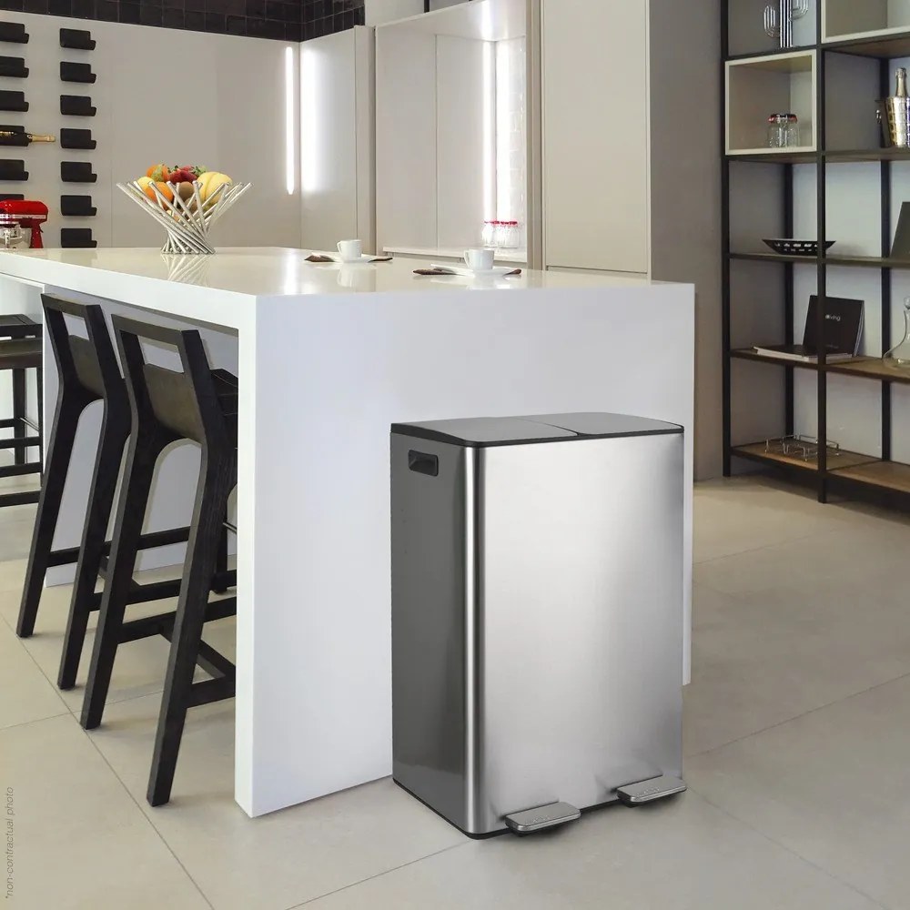 Coș de gunoi argintiu mat pentru reciclare/cu pedală 2x30 l din oțel Aliya – Spirella