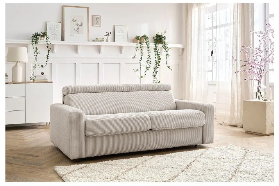 Canapea crem extensibilă cu tapițerie din catifea reiată 195 cm Monaco – Bobochic Paris