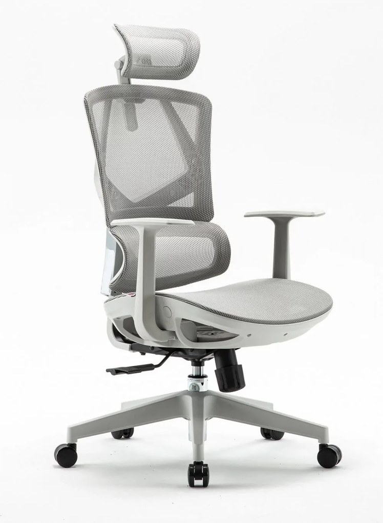 RESIGILAT - Scaun ergonomic SIHOO, spatar reglabil pe inaltime, suport lombar revenire automata, tetiera reglabila, mecanism inclinare/blocare in 3 pozitii, pivotant, Mesh, Gri