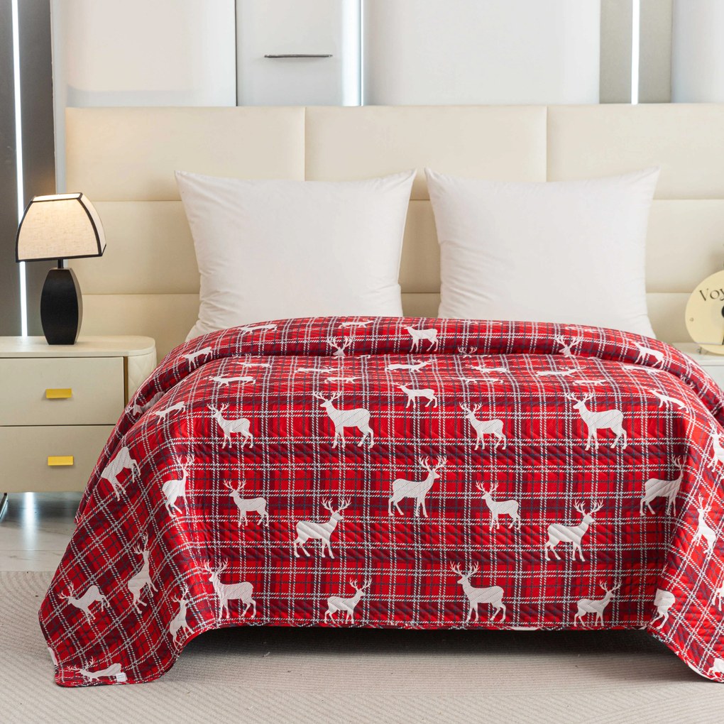 Cuvertura de pat DEER AND PLAID rosu Dimensiune: 170 x 210 cm