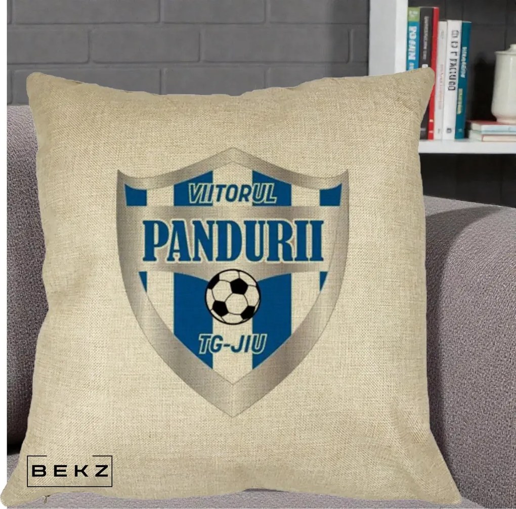 Perna Personalizata Pandurii Targu Jiu Fotbal, 40x40 cm, Crem, Husa Detasabila, Perna Inclusa, BEKZ®