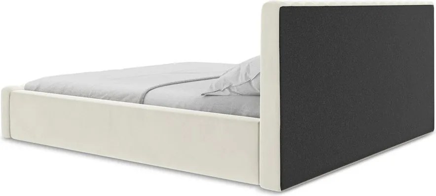 Pat matrimonial crem tapițat cu spațiu de depozitare cu somieră 160x200 cm Lemi – Makamii