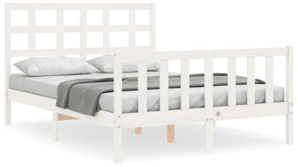 3192077 vidaXL Cadru de pat cu tăblie, dublu, alb, lemn masiv