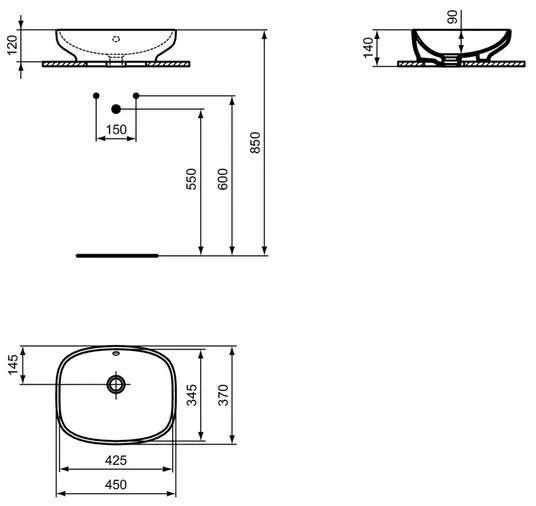 Lavoar pe blat Ideal Standard i.life B alb 45 cm