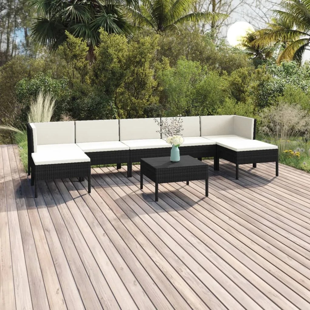 3094544 vidaXL Set mobilier de grădină cu perne, 8 piese, negru, poliratan