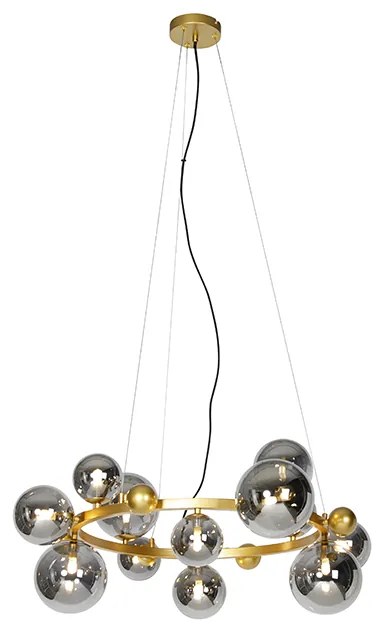 Lampă suspendată Art Deco aurie cu sticlă fumurie cu 12 lumini - David