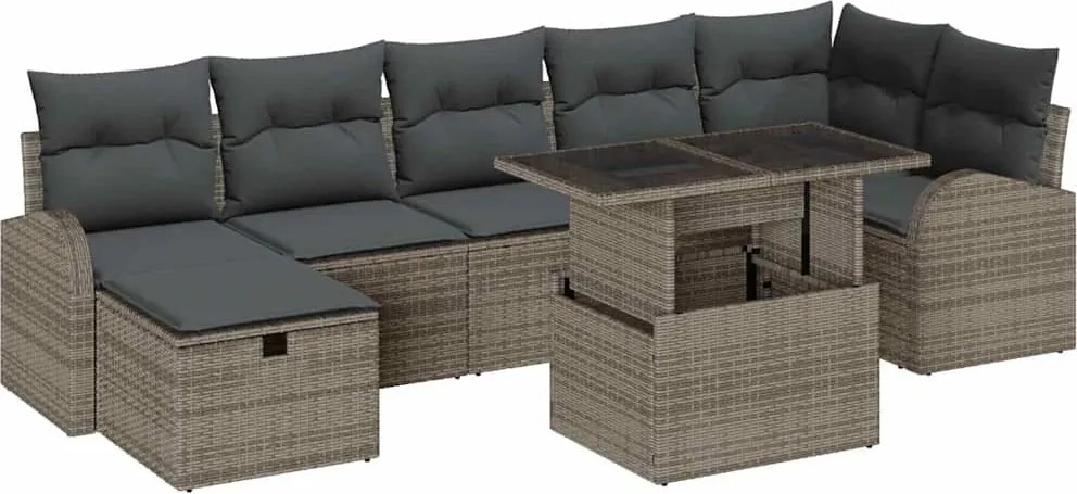 vidaXL Set de canapele pentru grădină cu pernă 8 pcs Gri Rattan poli