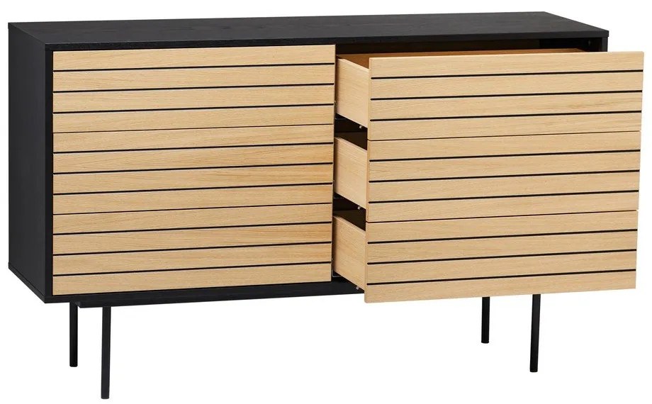 Comodă neagră/în culoare naturală joasă cu aspect de lemn de stejar 140x84 cm Stripe – Woodman