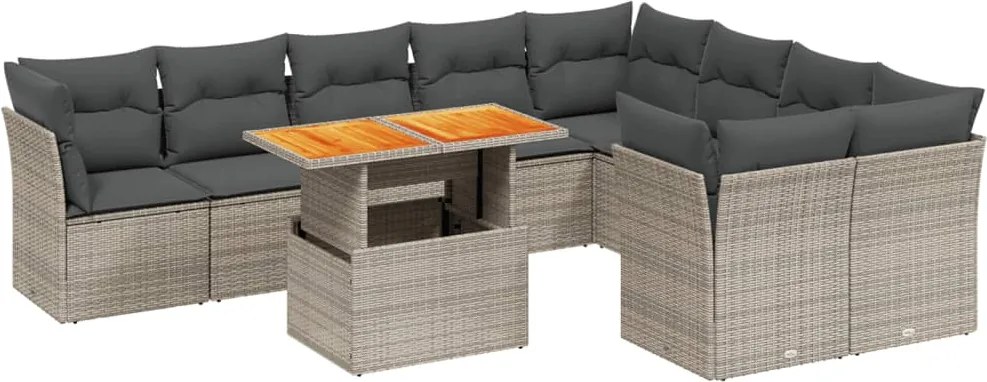 vidaXL Set mobilier de grădină cu perne, 10 piese, gri, poliratan