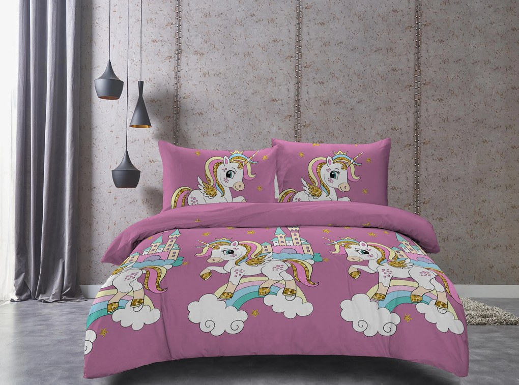 Lenjerie de pat pentru copii din microfibra violet, UNICORN Dimensiune lenjerie de pat: 2 buc 70 x 90 cm | 200 x 220 cm