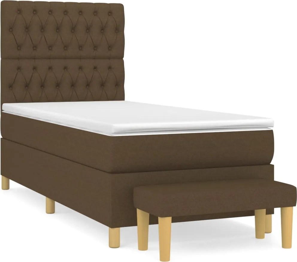 vidaXL Pat box spring cu saltea, maro închis, 90x190 cm, textil