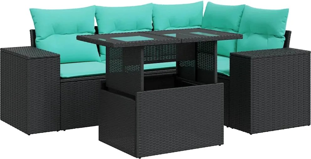 vidaXL Set mobilier grădină perne 5 piese negru poliratan/lemn acacia