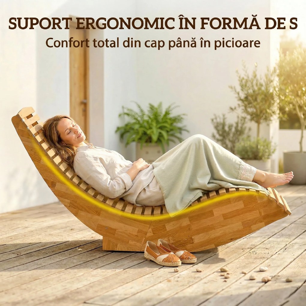 Outsunny Set de 2 Balansoare de Exterior, Șezlonguri Pliabile Ergonomice din Lemn de Acacia, Natural. | Aosom Romania