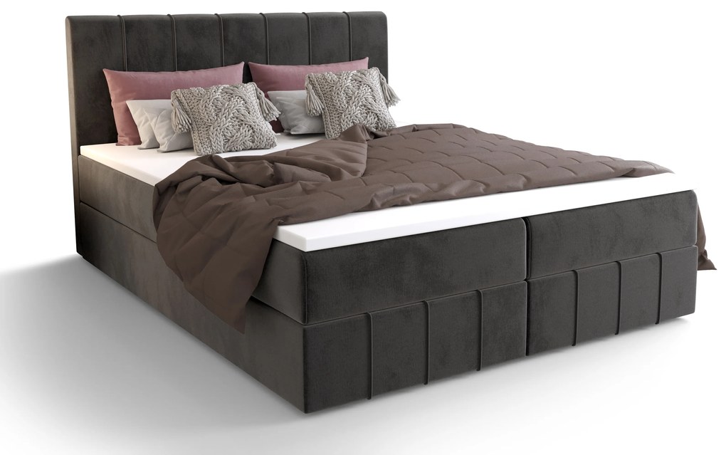 Pat matrimonial Boxspring 140 cm Barack (gri deschis) ( cu saltea și sp. depozitare). 1046379