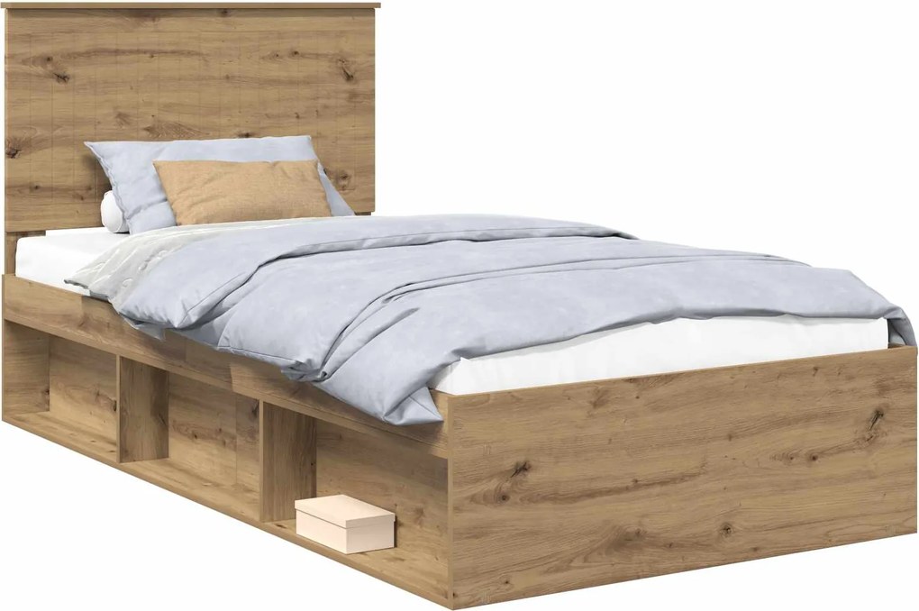 vidaXL Cadru de pat Stejar artizanal 100 x 200 cm Lemn de pin masiv