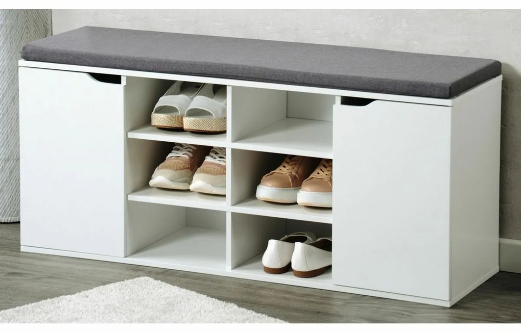 Raft pentru pantofi cu scaun Kesper 15918, alb,103 x 48 x 30,5 cm