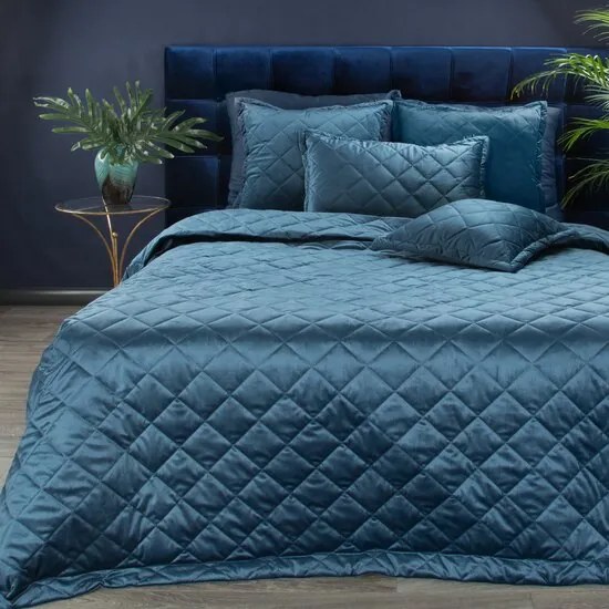 Cuvertură de pat din catifea lucioasă albastru închis Lăţime: 220 cm | Lungime: 240 cm