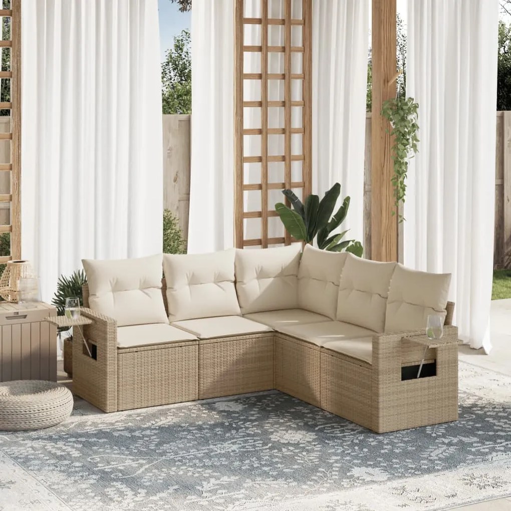 vidaXL Set canapele de grădină cu perne, 5 piese, bej, poliratan