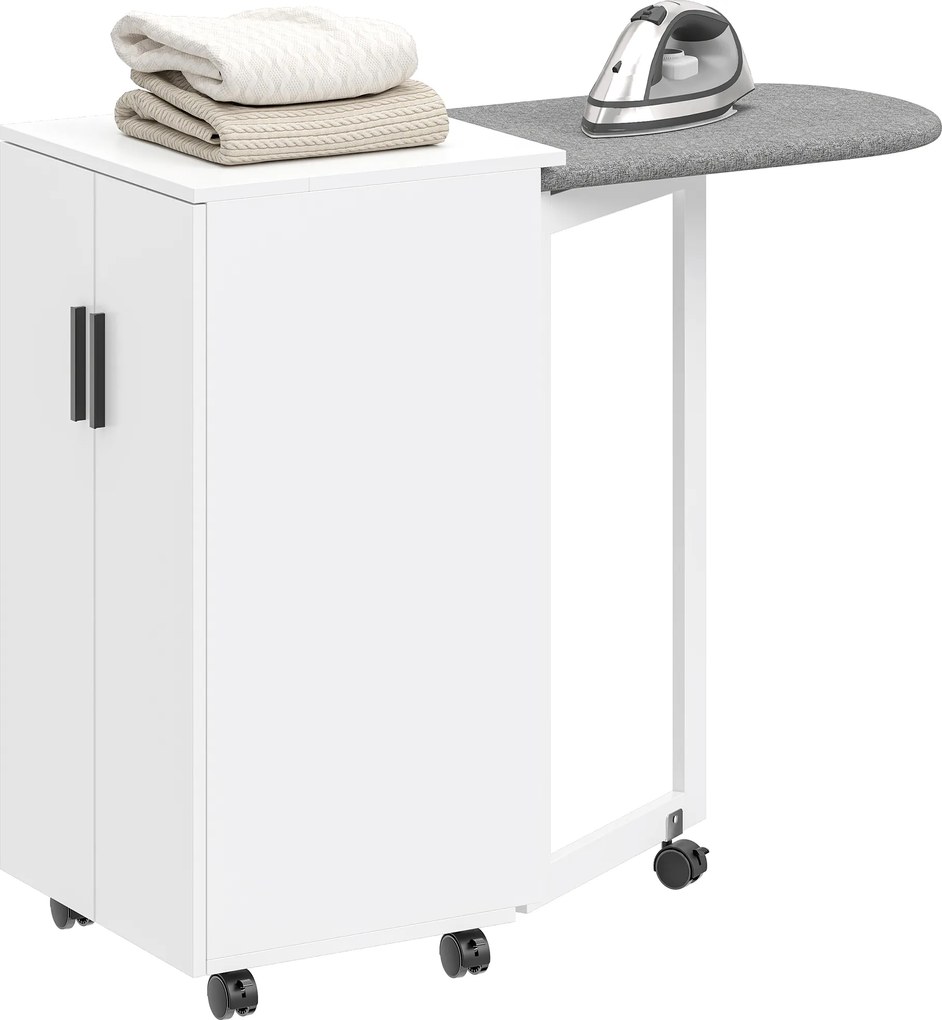 HOMCOM Dulap pliabil 2-în-1 pentru masă de călcat pe roți, cu masă de călcat și raft reglabil pentru spații mici, alb | Aosom Romania