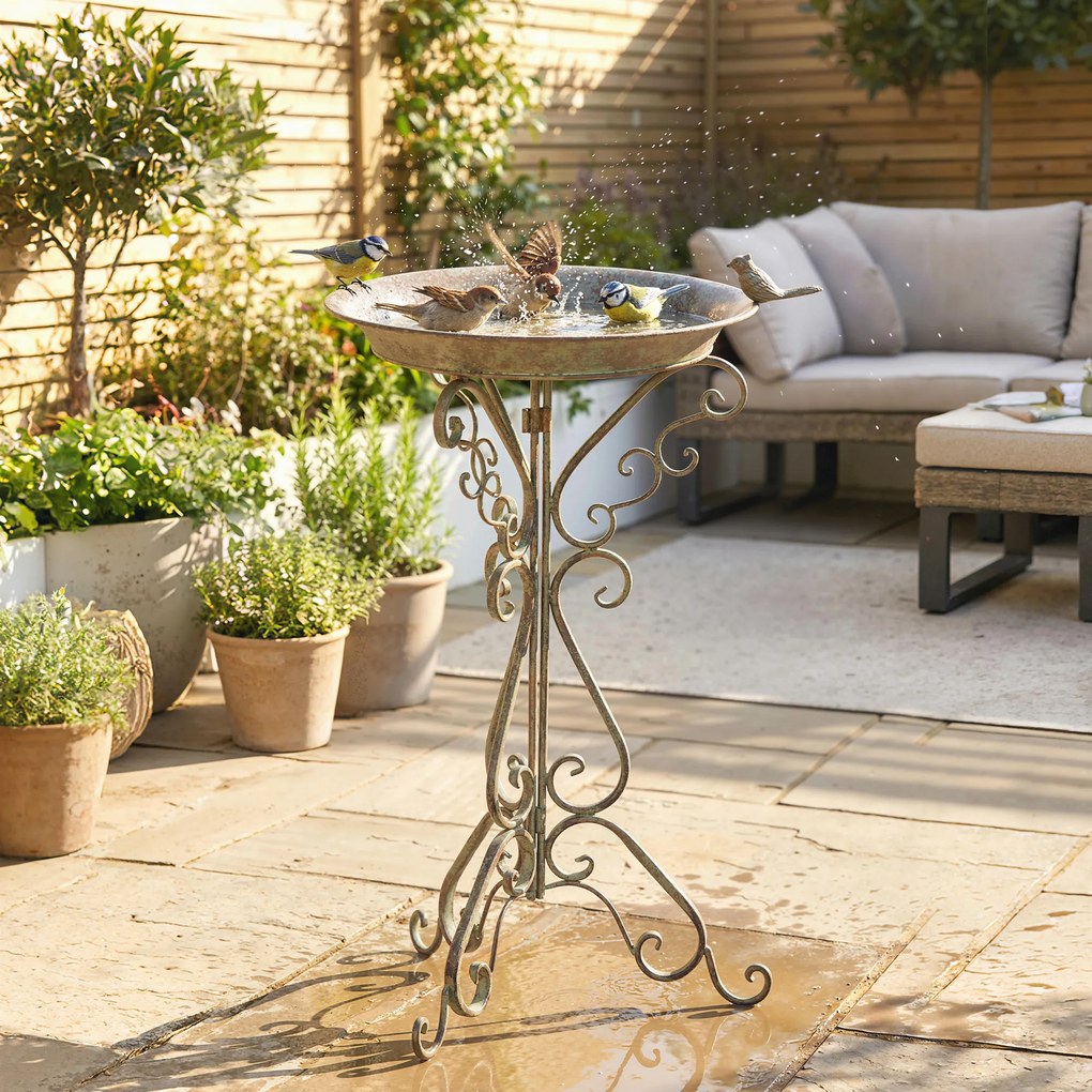 Outsunny Fântână pentru păsări cu statuetă de pasăre și suport decorativ, bol vintage pentru grădină, Verde | Aosom Romania