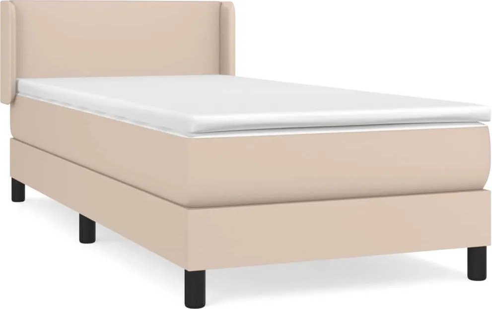 vidaXL Pat box spring cu saltea, cappuccino, 80x200 cm piele ecologică
