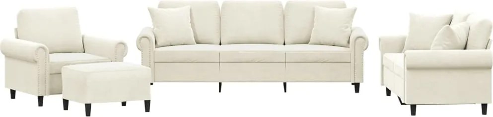 vidaXL Set de canapele cu perne, 4 piese, crem, catifea