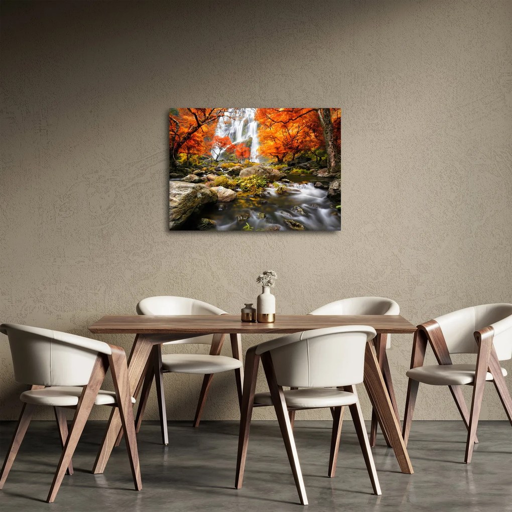 Tablou - Cascade în peisaj de toamnă, portocaliu (70x50 cm)