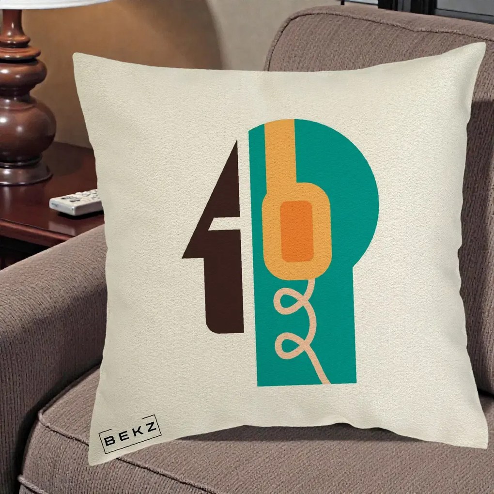 Perna Personalizata Retro Casti Muzicale, 40x40 cm, Ecru, Husa Detasabila, Perna Inclusa, BEKZ®